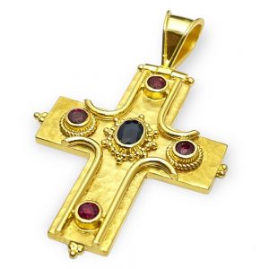 Βυζαντινός Σταυρός Κ18 με πολύτιμες πέτρες ST22