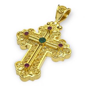 Βυζαντινός Σταυρός Κ18 με πολύτιμες πέτρες ST68