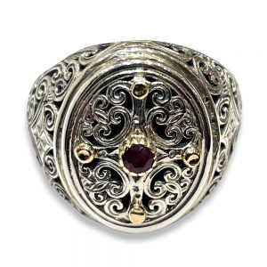 Ασημόχρυσο Βυζαντινό Δαχτυλίδι με γρανάδα