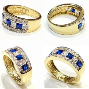 Δαχτυλίδι χρυσό με μπλε τετράγωνες πέτρες