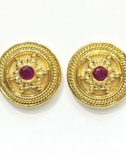 Βυζαντινά σκουλαρίκια Κ18 με ρουμπίνια Σ113