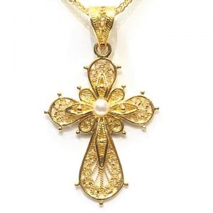 Βυζαντινός Σταυρός Κ18 με μαργαριτάρι ΣΤ541