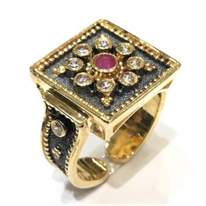 Ασημόχρυσο βυζαντινό δαχτυλίδι με ρουμπίνι