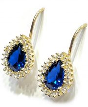 Σκουλαρίκια χρυσά κρεμαστά με μπλε πέτρα