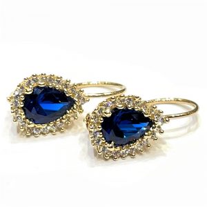 Σκουλαρίκια χρυσά κρεμαστά με μπλε πέτρα