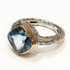 Ασημόχρυσο αντικέ δαχτυλίδι με μπλε πέτρα