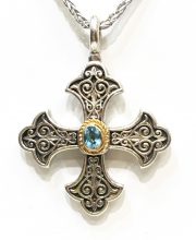Ασημόχρυσος βυζαντινός σταυρός με μπλε πέτρα