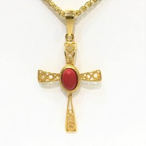 Βυζαντινός Χειροποιητος Σταυρός με κοκκινο κοραλι