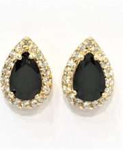 Σκουλαρίκια χρυσά ροζέτες με μαύρες πέτρες