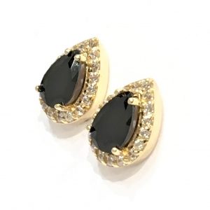 Σκουλαρίκια χρυσά ροζέτες με μαύρες πέτρες 