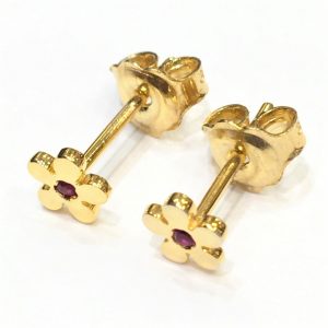 Παιδικά σκουλαρίκια χρυσά με κόκκινη πέτρα