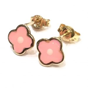 Παιδικά σκουλαρίκια σταυροί με ροζ σμάλτο