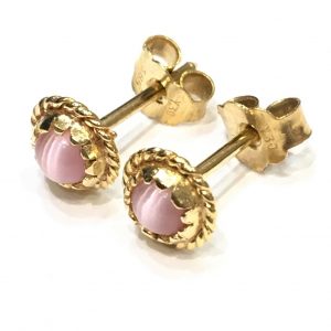 Παιδικά χρυσά σκουλαρίκια με ροζ φίλντισι