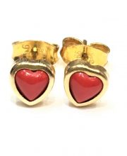 Παιδικά χρυσά σκουλαρίκια καρδιές με κόκκινη πέτρα
