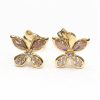 Παιδικά χρυσά σκουλαρίκια πεταλούδες με ροζ πέτρες