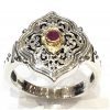 Ασημόχρυσο αντικέ βυζαντινό δαχτυλίδι με ρουμπίνι