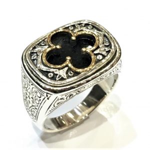 Ασημόχρυσο αντικέ βυζαντινό δαχτυλίδι με σταυρό 