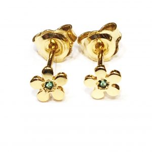 Παιδικά σκουλαρίκια χρυσά με πράσινη πέτρα