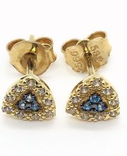 Χρυσά τρίγωνα σκουλαρίκια με μπλε πέτρες