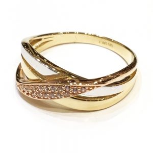 Χρυσό μοντέρνο τρίχρωμο δαχτυλίδι ΔΧΜ095