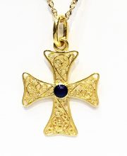 Βυζαντινός σταυρός 18Κ με μπλε ζαφείρι