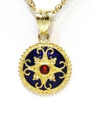 Χρυσό Βυζαντινό μενταγιόν 18Κ με μπλε σμάλτο