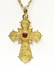 Βυζαντινός σταυρός 18Κ με κόκκινο σμάλτο
