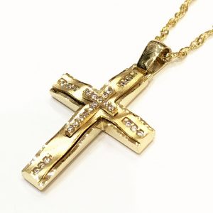 Χρυσός μοντέρνος γυναικείος σταυρός δύο όψεων
