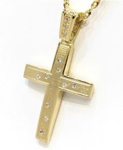Γυναικείος χρυσός σταυρός δύο όψεων με πέτρες