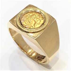 Χρυσό Αντρικό δαχτυλίδι με Μ. Αλέξανδρο