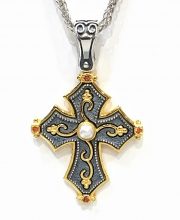 Ασημόχρυσος Βυζαντινός Σταυρός με μαργαριτάρι