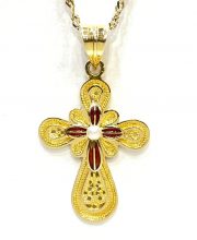 Βυζαντινός Σταυρός με κόκκινο σμάλτο και μαργαριτάρι