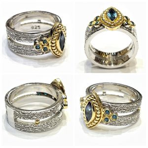 Ασημένιο βυζαντινό δαχτυλίδι με μπλε τοπαζια