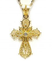 Χειροποίητος Βυζαντινός Σταυρός 18Κ με διαμάντι