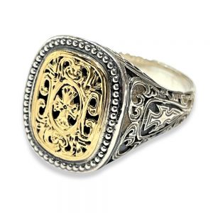 Ασημόχρυσο Βυζαντινό δαχτυλίδι με σκάλισμα