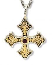 Ασημόχρυσος βυζαντινός σταυρός με ρουμπίνι