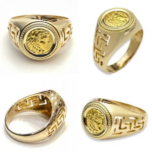 Χρυσό δαχτυλίδι με Αλέξανδρο και μαίανδρο