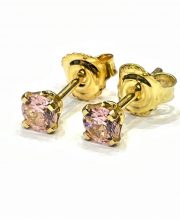 Χρυσά μονόπετρα σκουλαρίκια ροζ πέτρες