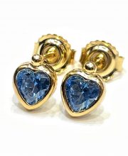 Χρυσά "καρφωτά" σκουλαρίκια μπλε καρδούλες