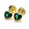 Χρυσά "καρφωτά" σκουλαρίκια πράσινες καρδούλες