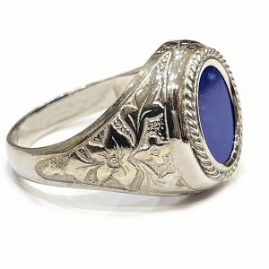  Ανδρικό σκαλιστό δαχτυλίδι με μπλε πέτρα
