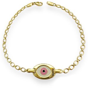 Χρυσό βραχιόλι κωνσταντινάτο-ροζ μάτι