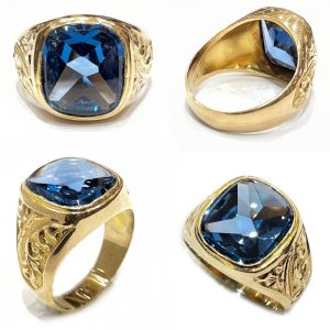 Αντρικό σκαλιστό δαχτυλίδι με μπλε πέτρα