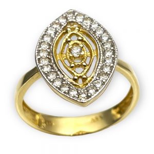 Χρυσό δίχρωμο δαχτυλίδι με λευκές πέτρες