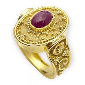 Χρυσό βυζαντινό δαχτυλίδι 18Κ με ρουμπίνι 