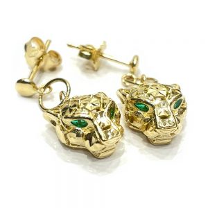 Χρυσά κρεμαστά σκουλαρίκια με πάνθηρες
