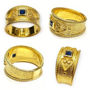 Επίχρυσο βυζαντινό δαχτυλίδι με μπλε πέτρα