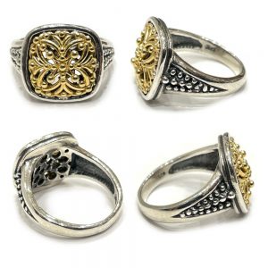 Δίχρωμο βυζαντινό δαχτυλίδι με σκαλίσματα
