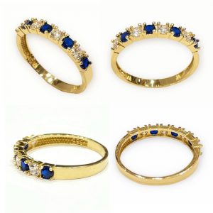 Χρυσό δαχτυλίδι με μπλε και λευκές πέτρες