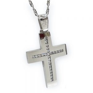 Λευκός γυναικείος σταυρός με πέτρες ΣΓ215
